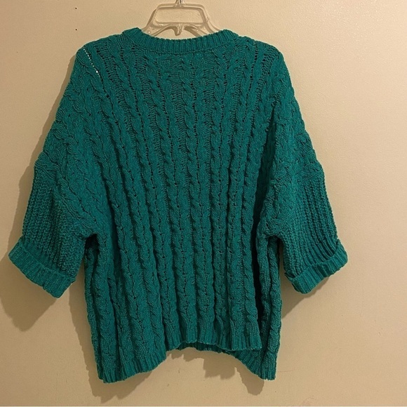 Umgee Green Size S Chunky Cable Knit Open Front 3/4 Sleeve Cardigan Sweater - Picture 5 of 9
